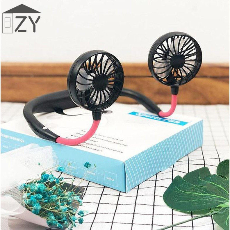 2020 sets of head electric fan Mini neck with fan usb charging iron fan blade lead on portable mini hanging neck wind