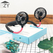 2020 sets of head electric fan Mini neck with fan usb charging iron fan blade lead on portable mini hanging neck wind
