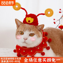Pet Cat Wealth Hat Happy New Year Greetings Lucky Cat Headwear New Year Photos Dog Hat Pet Shawl