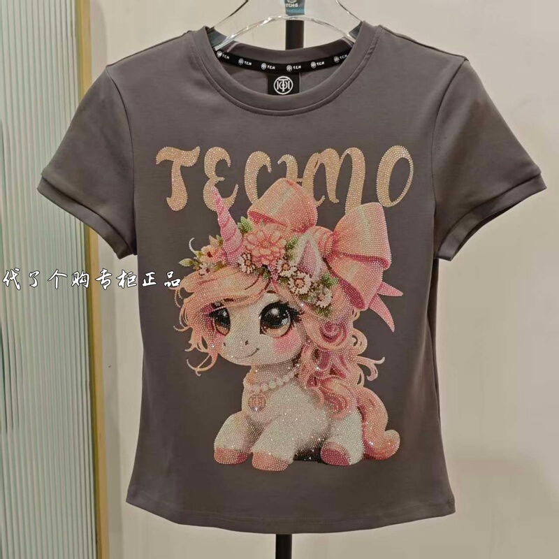 Tch Trendy Brand Authentic 2026 Summer Short-Sleeve T-Shirt with Letter Unicorn Rhinestone Sweet Cool Women's T78C106096 Tch Trendy Brand Authentic 2026 Summer Short-Sleeve T-Shirt with Letter Unicorn Rhinestone Sweet Cool Women's T78C106096