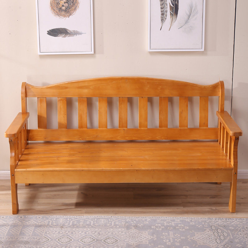 Solid wood sofa combination small apartment three-person wooden sofa simple modern rural living room economical old-fashioned bench