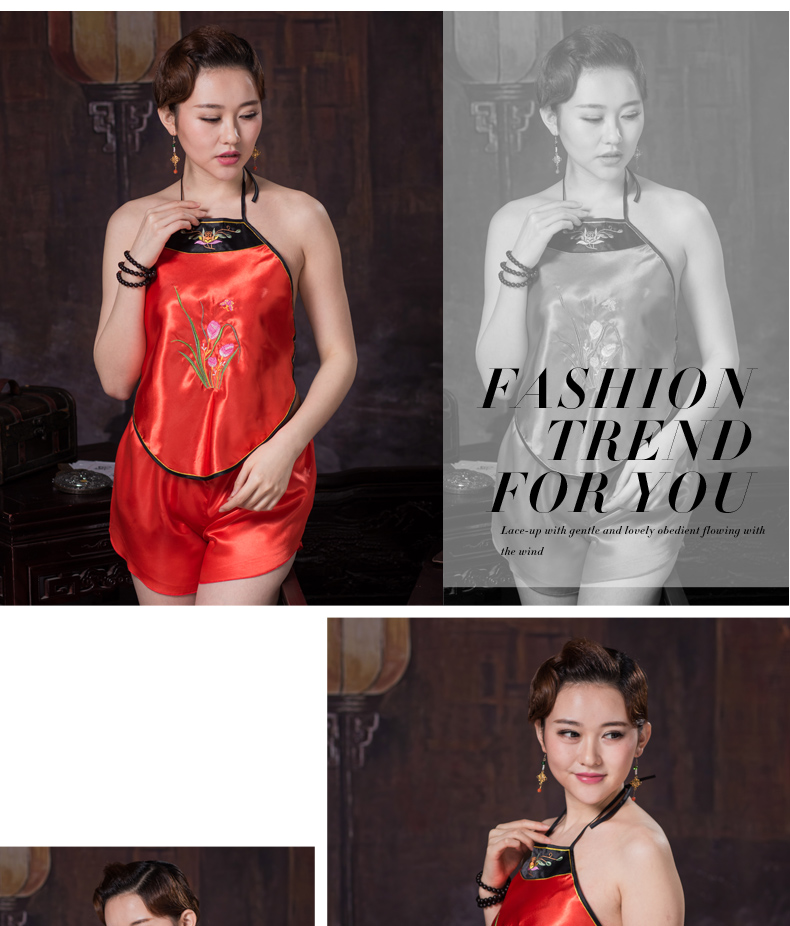 Sexy tạp dề phụ nữ người lớn gợi cảm thiết lập trang phục cổ điển cung điện thêu đồ lót sinh viên đồ lót cổ điển túi màu đỏ quần áo ngủ nữ mùa hè