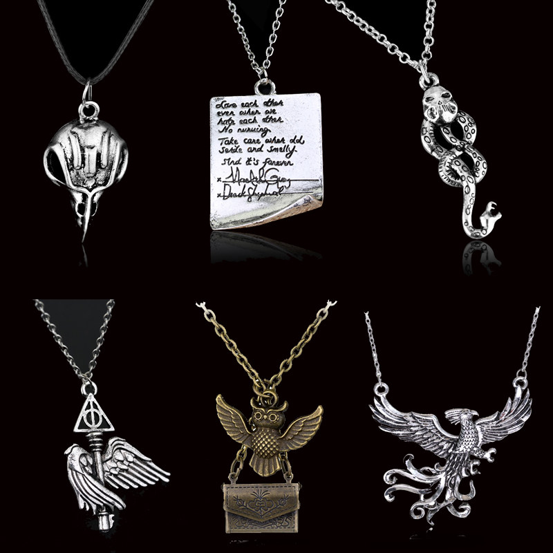 Animation peripheral alphabet scroll owl retro snake phoenix triangle wing map shape pendant necklace