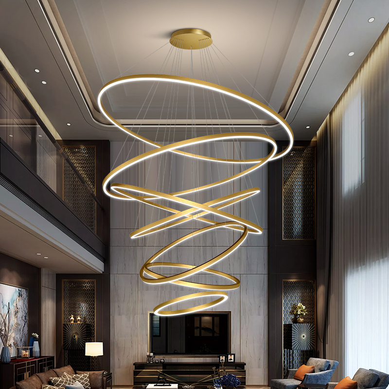 Large Chandelier for Duplex Floors, Chandelier for Open Living Room, Villa Staircase Light, Light Luxury Mezzanine Chandelier, High Ceiling Chandelier for Mid-Floor Lobby