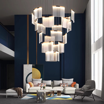 Large Chandelier for the Living Room of a Duplex Building, Long Chandelier for the Staircase, Light Luxury and High-End, Self-Built House, Villa, Open-Air Hall Light