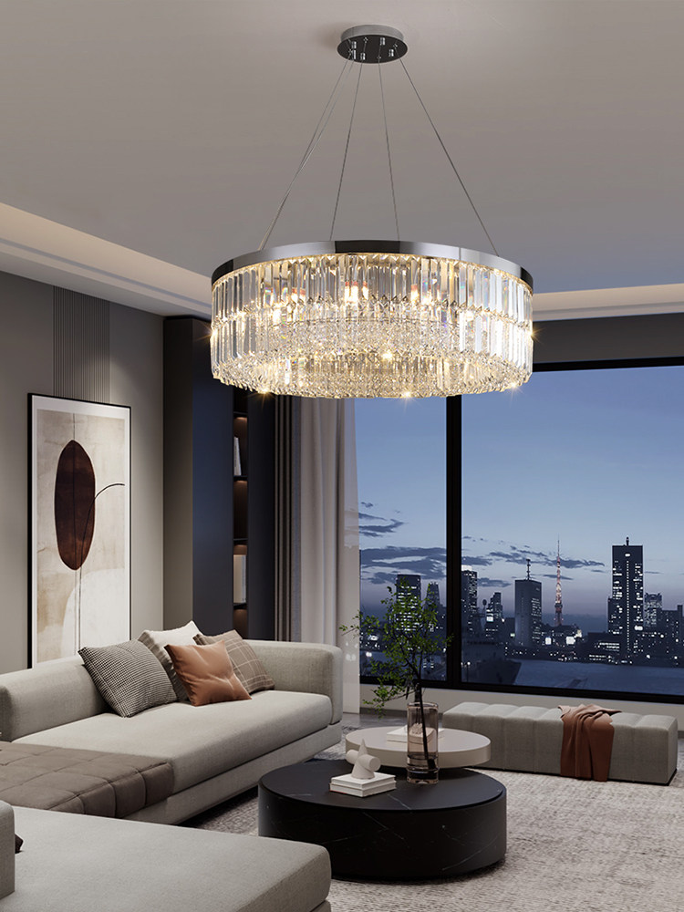 High-End Designer Living Room Chandelier, Light Luxury Style Circular Crystal Chandelier, Living Room Main Light, Grand and Luxurious Dining Room Chandelier