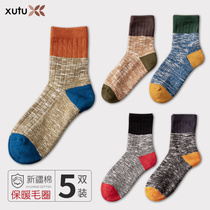 Socks mens cotton socks autumn and winter thickened warm ring deodorant sweat-absorbing towel socks retro mens stockings tide