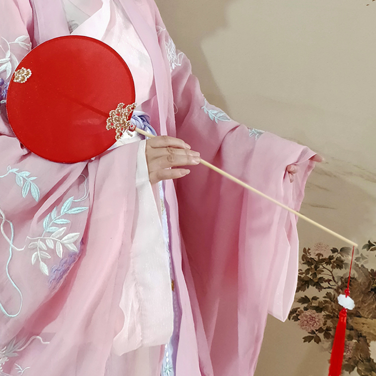 Sauvignon Blanc double-sided long-handled ancient wind group fan round fan dance fan palace fan performance Hanfu photo props Chinese style