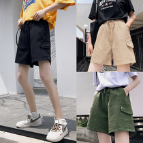 Tooling Shorts Women Summer Loose Straight Cylinder Bf Wind Casual Mid Pants High Waist Hip Hop Port Taste Ins Tide Sports 50% Pants