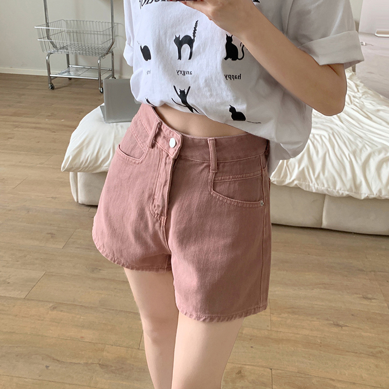 Dirty Pink Designer Denim Shorts for Women, 2026 Summer New High-Waisted Slimming A-Line Loose Wide-Leg Hot Pants