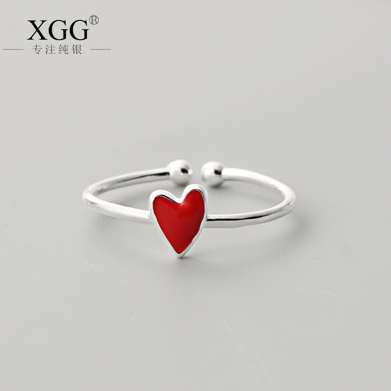 S925 sterling silver red heart Korean version of the fine ring female model simple student fresh fashion student ring girlfriend ring all-match