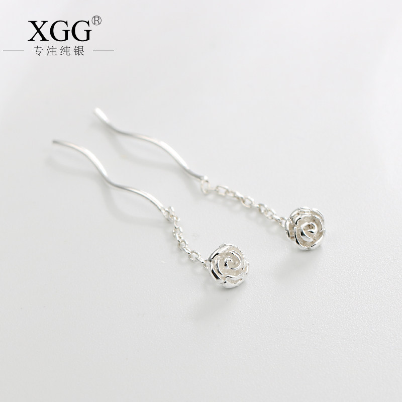 S925 Pure Silver 100 Hitch Fashion Rose Sensuary Ear Chains Send Girlfriend Gift Ear Pin Student Atmosphere