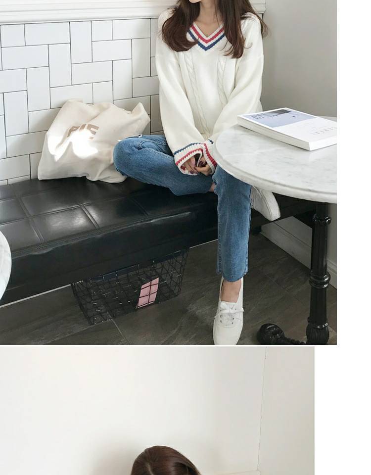Mùa thu và mùa đông em gái mềm mại thả lỏng áo len nữ sinh viên cổ chữ V phiên bản Hàn Quốc của áo len đáy đại học ngọt ngào hoang dã áo nữ đẹp