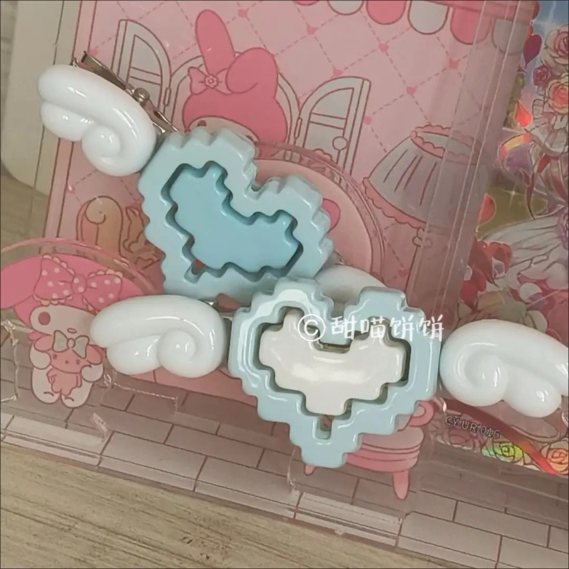 Original Angel Aqua Subculture Pixel Heart Wings Cute Y2K Spicy Girl Hair Accessories Hairpin