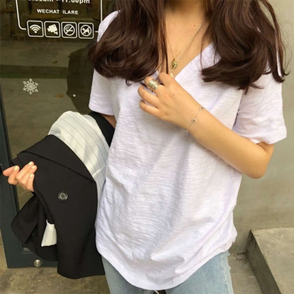 Special Cabinet White Short Sleeve T-shirt Woman Loose 2020 Summer Bamboo Festival Cotton Half sleeves Big version 100 hitch new ins blouses