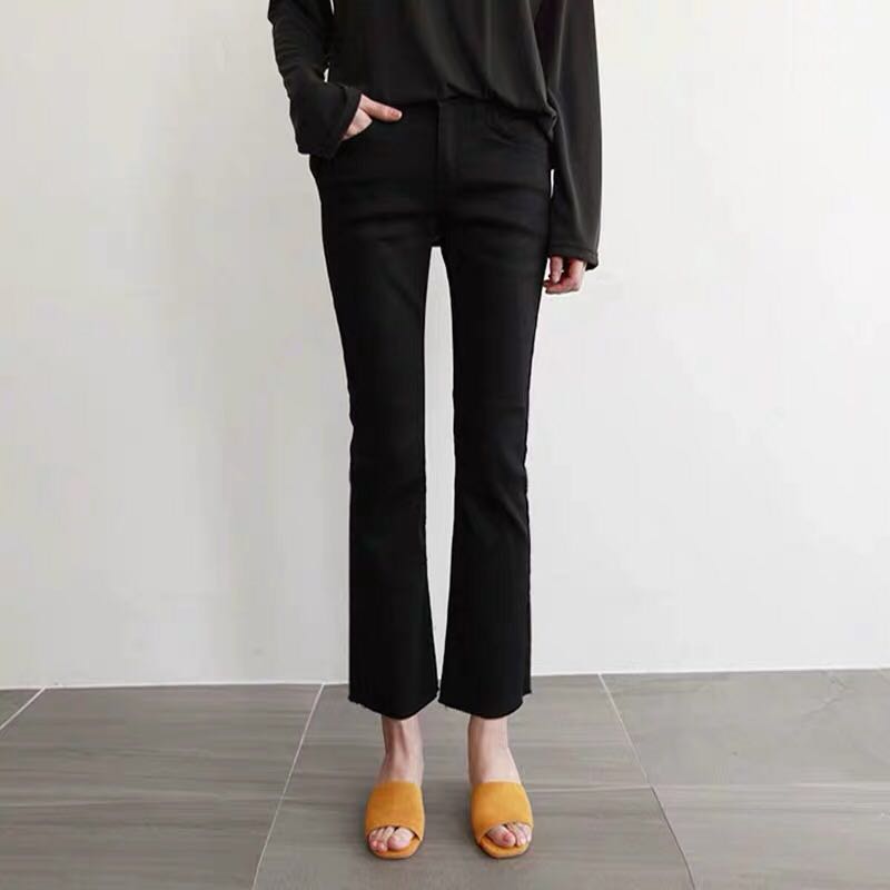 Hong Kong Black Micro Horn Pants Woman 90% High Waist Display Slim New Spring Summer Fat Mm Large Size Loose Pair of jeans 200 catty