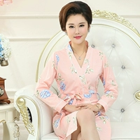 Áo ngủ nữ mùa xuân và mùa thu cotton dài tay Áo choàng tắm của phụ nữ rộng rãi kích thước lớn của mẹ chồng trung niên đồ ngủ cotton mỏng đồ ngủ nam