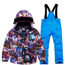 Children's Ski Suit Set Boys Girls Sleeve Double Board Northeast Snow Country Travel Waterproof and Warm Ski Clothes and Pants