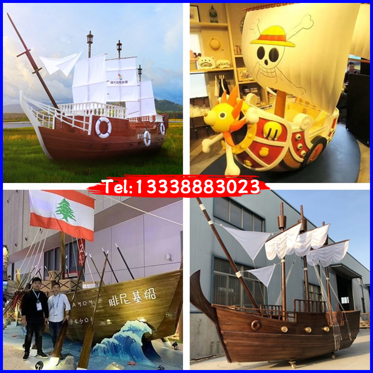 Wooden Boat Large Outdoor Sea Pirate Ship Sea Thief Wang Mall Amusement Park Decoration Boat Eurostyle Antique Landscape Sailing Model