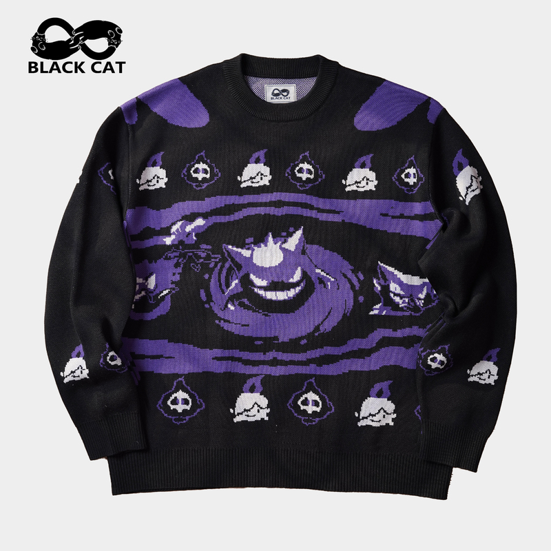 Blackcat Original Christmas Fair Isle Jacquard Pokémon Gengar Pullover Sweater Vintage Knitwear