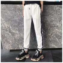 Europe station 2018 tide brand spring and autumn new fashion simple black and white contrast color belt sports casual pants womens trousers