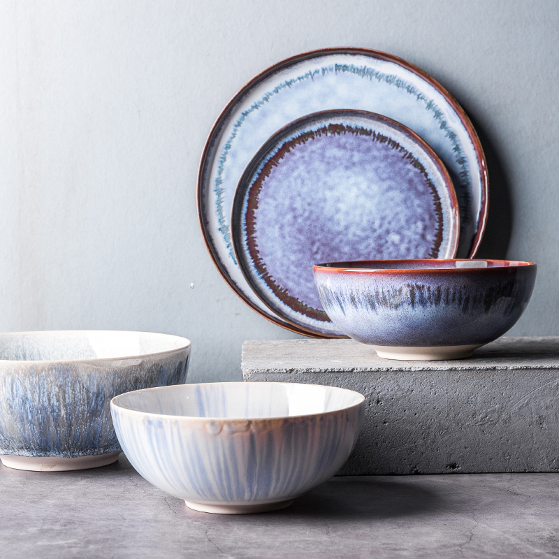 Gradient blue creative 8 inches large bowl of soup bowl bowl of Korean tableware rainbow such as use of household ceramic bowl big salad bowl