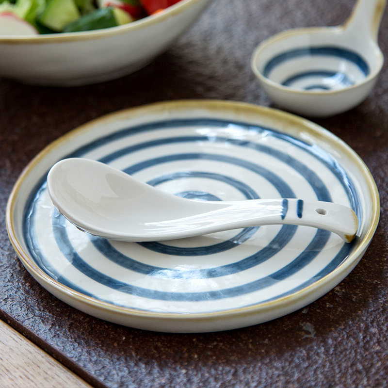 Hand - made glaze color tableware portfolio under the job suit plate cup pot of household teaspoons of blue and white ceramic bowl dish dish bowl