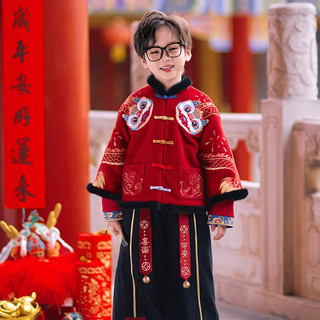 Boys' New Winter Chinese-Style Tang Suit, Thick Festive and Stylish Hanfu Two-Piece Set for Children, New Year Outfit