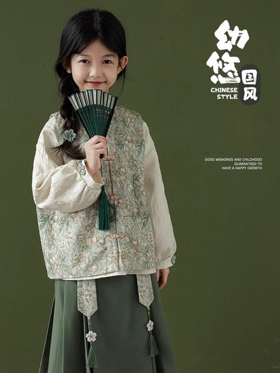 女童国风马面裙套装汉服春季新款女大童新中式裙子女孩高级感唐装