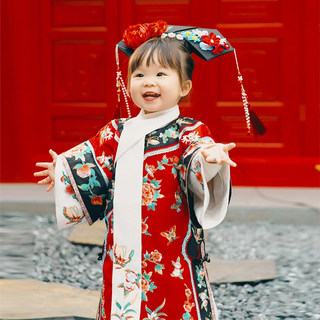 Baby Girl Han Dynasty Plaid Skirt Autumn and Winter Clothing Fleece-Lined Qing Han Photo Clothing Kidsren's National Style Ethnic Minority Costume