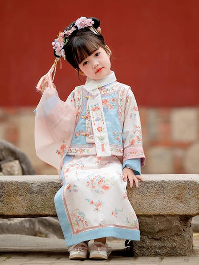 Cheongsam rosa de estilo de la dinastía Qing para niña, traje étnico Tang Manchu acolchado Hanfu para bebé, otoño e invierno, para mujer