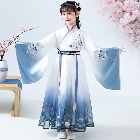 儿童汉服春秋中国风古典古装超仙女童古风宽袖女孩襦裙唐装演出服