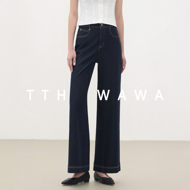 Tth Wawa Lyocell Wide-Leg Jeans for Women 2026 New Spring High-Waisted Loose Blue Straight-Leg Pants