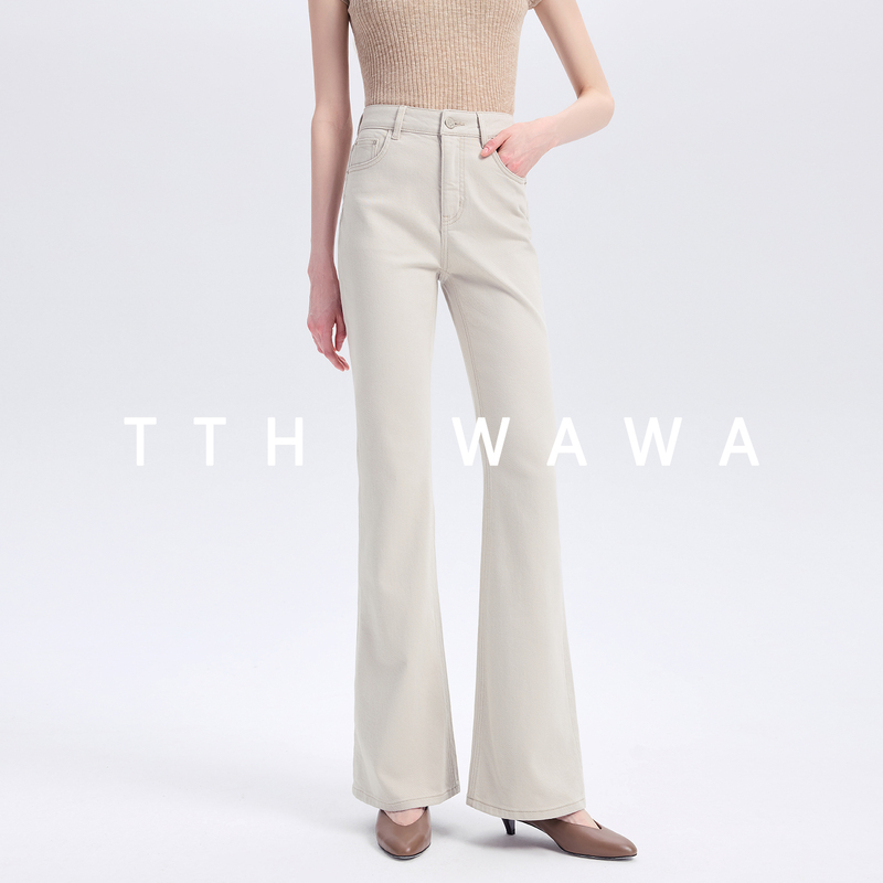 Tth Wawa High-Waisted Khaki Flared Jeans for Women 2026 New Summer Hip-Lifting Slim-Fit Flared Pants