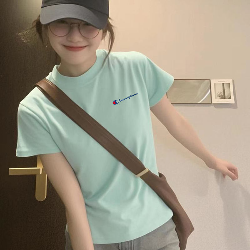 2025 New Style Short-Sleeved T-Shirt for Women in Dopamine Color Mint Green, Summer Slim Fit Top for Petite Figures 2025 New Style Short-Sleeved T-Shirt for Women in Dopamine Color Mint Green, Summer Slim Fit Top for Petite Figures