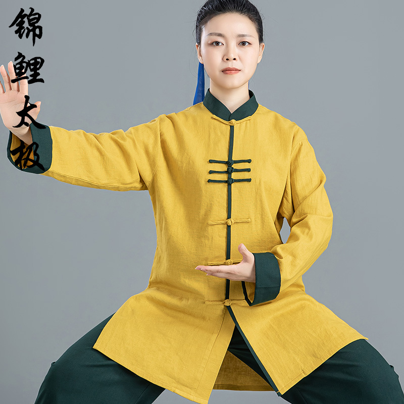 Chen Jiagou Spring New Tai Chi Clothing Linen Men and women Turned Sleeves Cotton Hemp China Wind Martial Arts Taijiquan Costume-Taobao