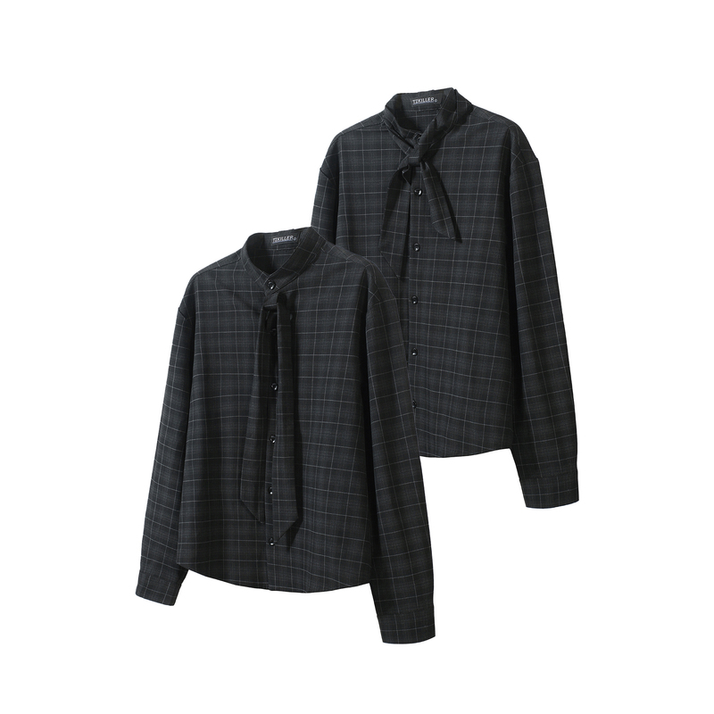 Tz Killer Bandana Collar Scarf Collar Shirt, Adjustable Multi-Wear Method, Plaid Long-Sleeve Shirt