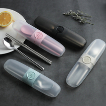 Childrens portable chopsticks spoon set tableware three-piece stainless steel fork pupils cute quick storage box