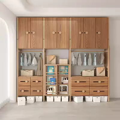 Solid Wood light custom children's wardrobe multifunctional picture book cabinet bookcase storage cabinet storage box two doors and three doors with drawer