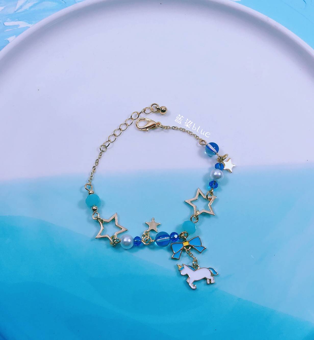 Màu xanh nhuộm sao tự chế mặt trăng xanh vòng tay cánh hành tinh vòng tay cô gái hoang dã trang sức trái tim - Vòng đeo tay Clasp vòng tay kim cương