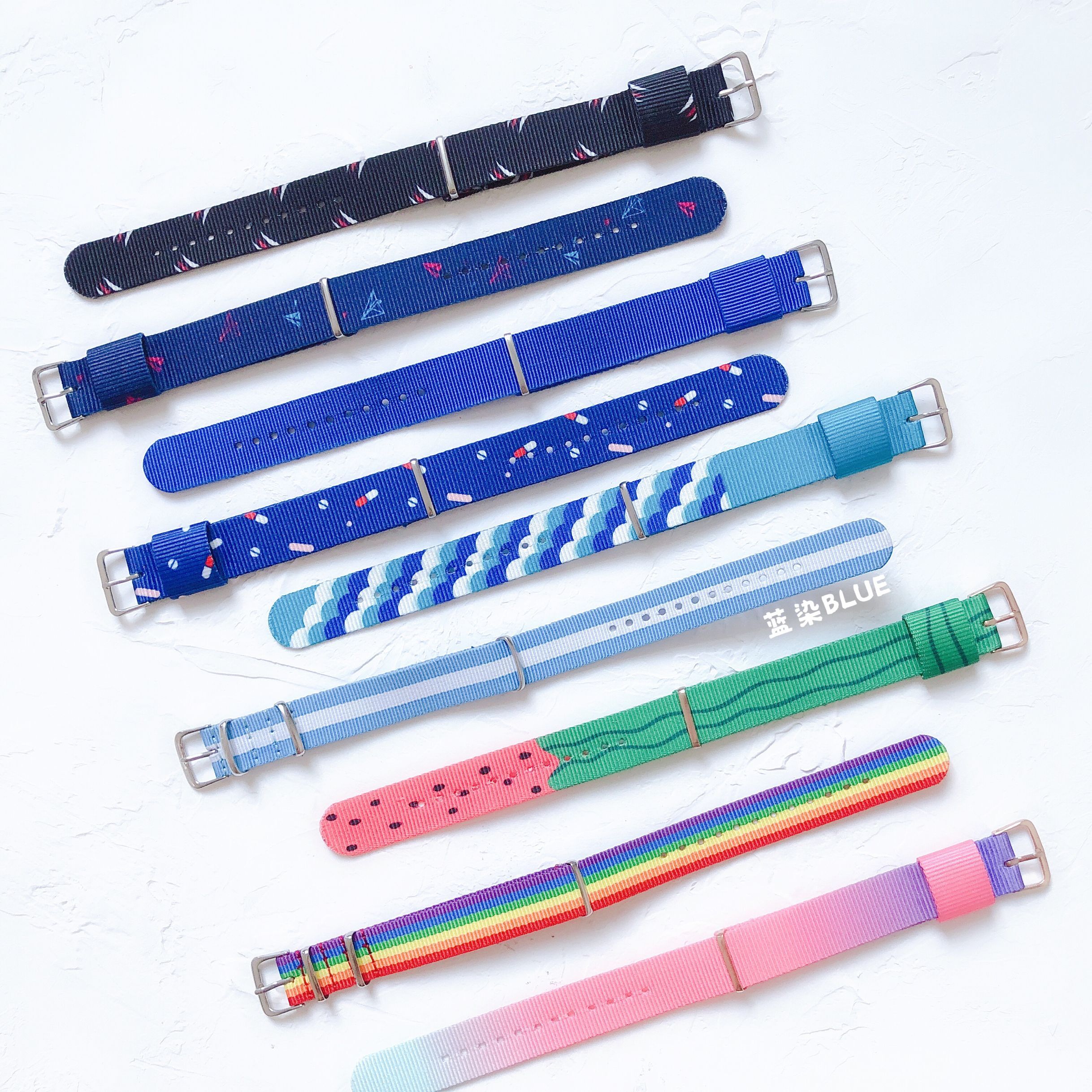 Blue Dye Original Homemade watches with self-hitch fabric Nylon Meter Band set can be a hair ring strap