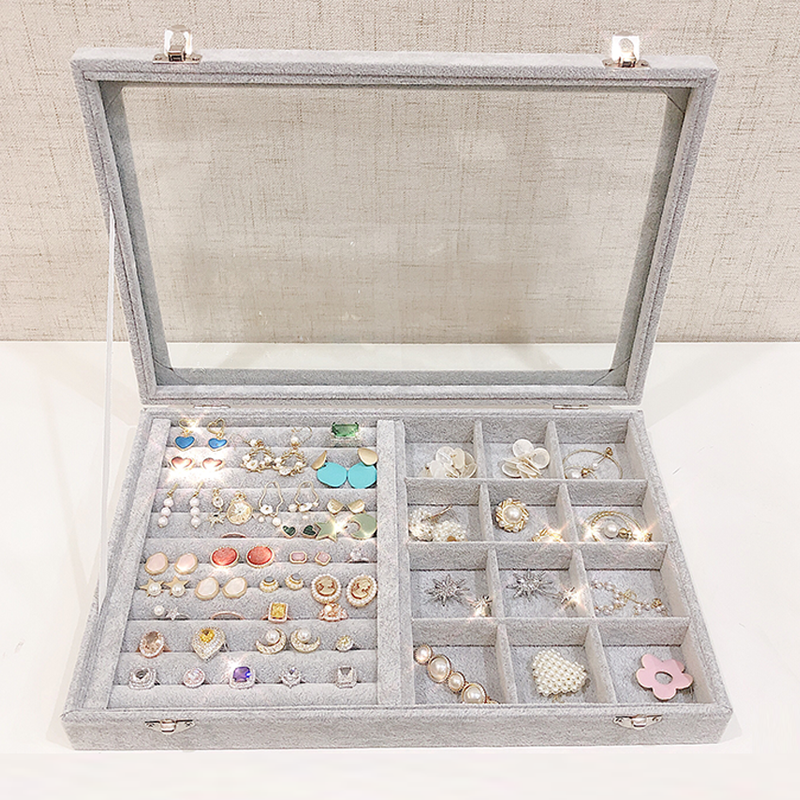 Large capacity jewelry display props Jewelry storage box Transparent dust-proof cover ring necklace ear needle earring box