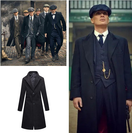 Shelby Razor Gang Peaky Blinders Style Coat, Extra-Long Wool Trench Coat, Suit Coat, Over-The-Knee Suit Chain