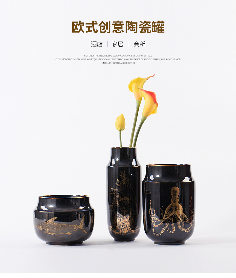 Nordic contracted Europe type modern ceramic vases, black and gold flower implement new Chinese style between example show porch place