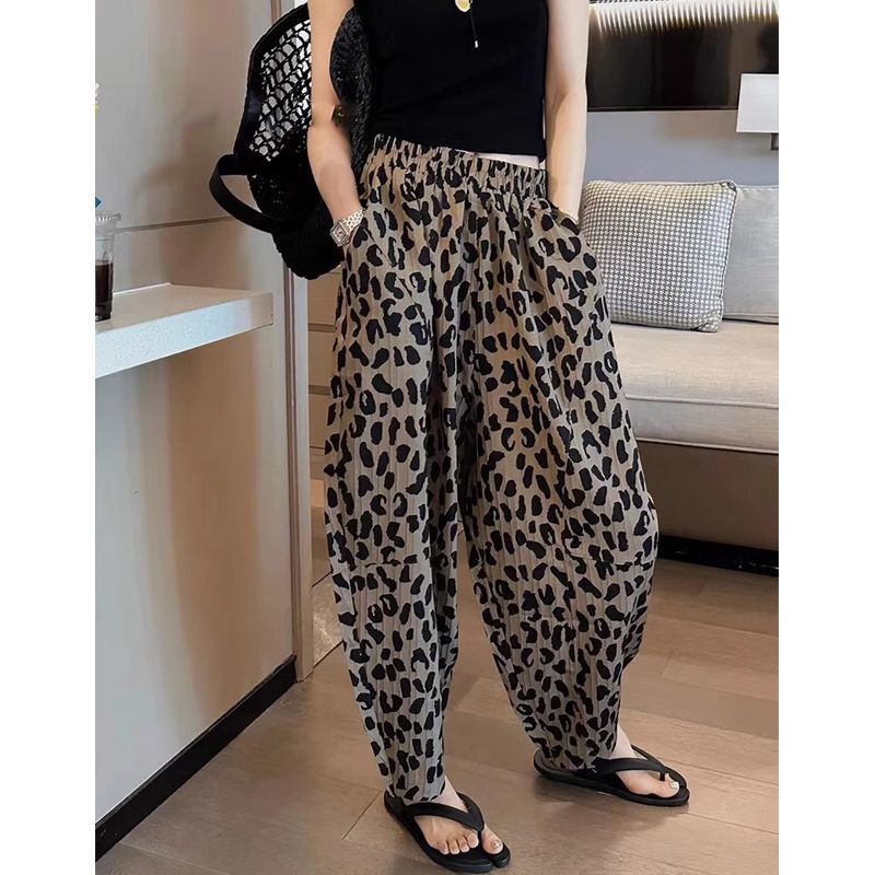Plus Size Leopard Print Casual Pants Harem Cropped Pants for Women Spring and Summer New Loose High-Waisted Slimming Sports Lantern Pants Plus Size Leopard Print Casual Pants Harem Cropped Pants for Women Spring and Summer New Loose High-Waisted Slimming Sports Lantern Pants