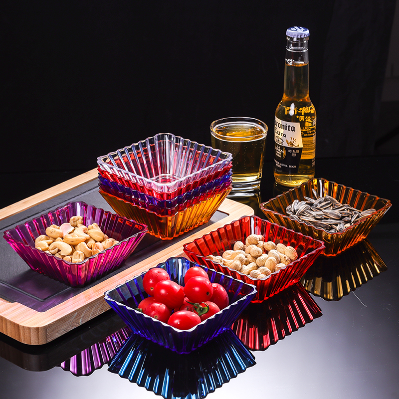 Acrylic snack plate fruit plate fruit plate melon seed plate clear bar dried fruit plate square ktv bar snack fruit plate