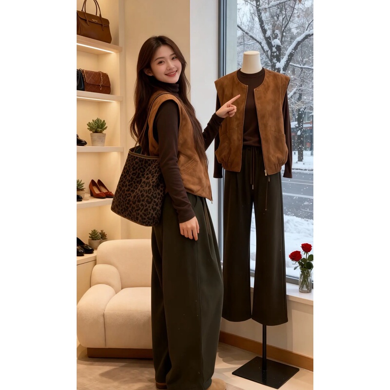 Autumn Suede Layered Vest Jacket for Women, Plus Size, Coffee Color, Melard Style, High-End Short Vest Autumn Suede Layered Vest Jacket for Women, Plus Size, Coffee Color, Melard Style, High-End Short Vest