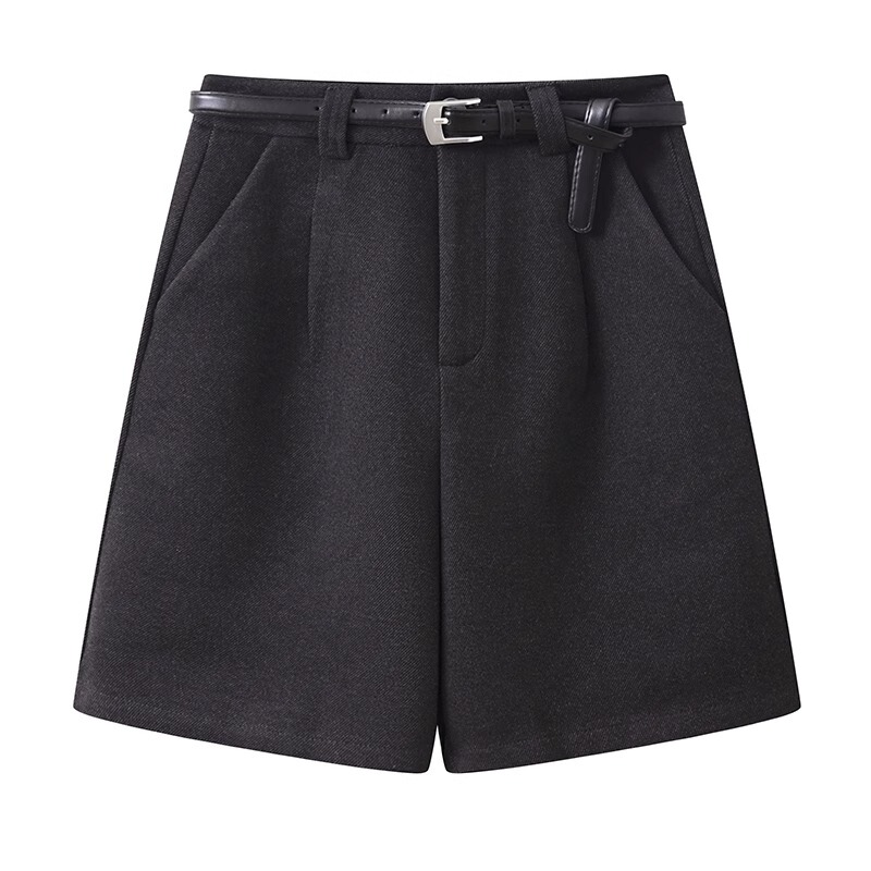 Vintage-Style Woolen Knee-Length Shorts for Women, Autumn 2026, Thickened, High-Waisted, Slimming, Straight-Leg Boot Shorts, Wide-Leg Shorts