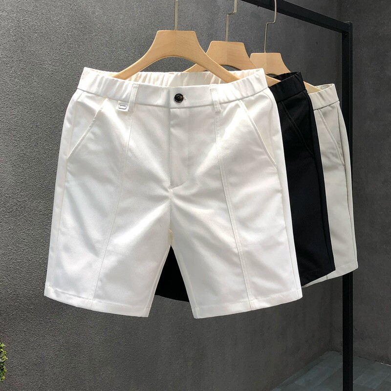 Solid Color Casual Suit Shorts for Men, Summer Twill Pants with a Unique Center-Line Design, Straight-Leg Loose Fit, Knee-Length Shorts Solid Color Casual Suit Shorts for Men, Summer Twill Pants with a Unique Center-Line Design, Straight-Leg Loose Fit, Knee-Length Shorts