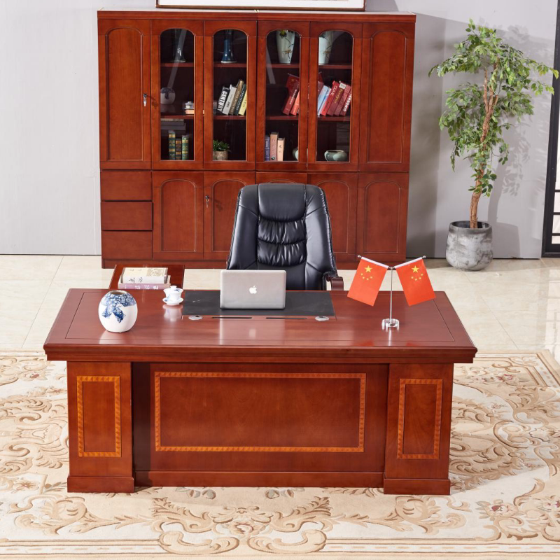 Office furniture big class desk boss table desk chair combination modern Chinese solid wood leather president table manager table